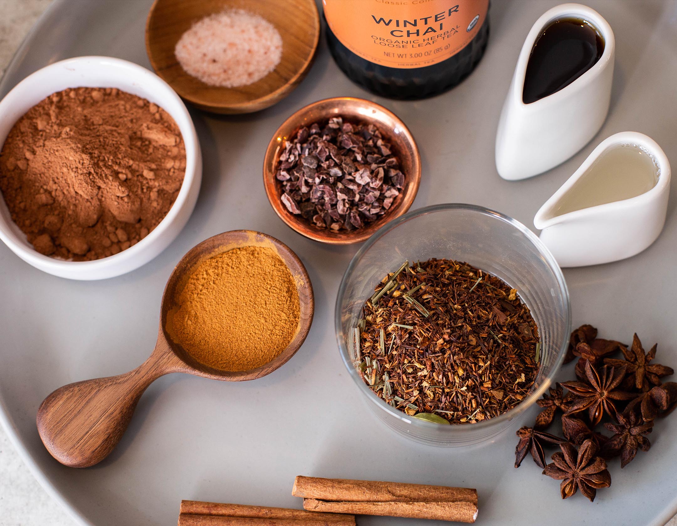Siced and ingredients for Winter Chai Hot Chocolate