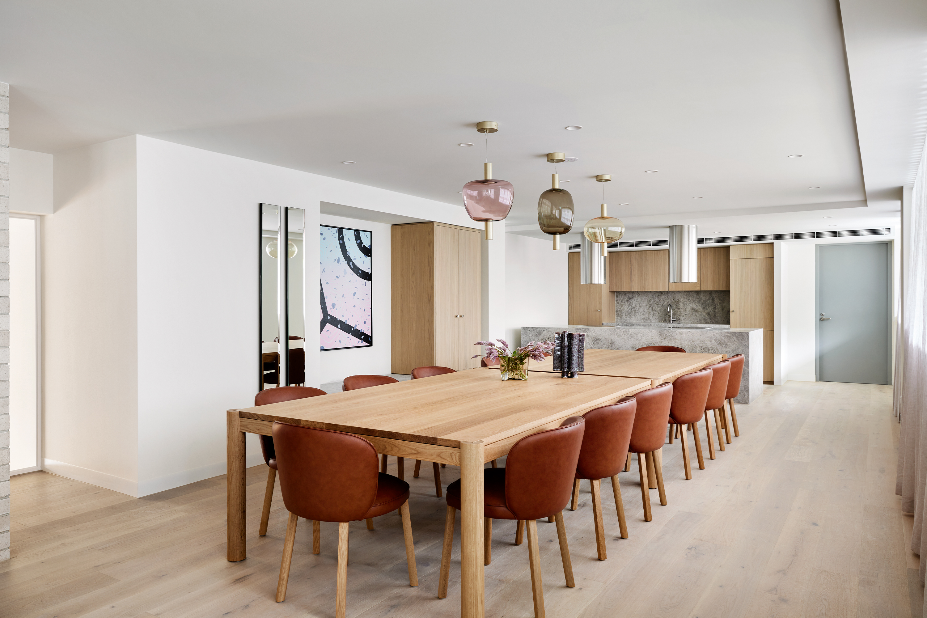 Huxley Dining Table Oak Natural and Stanford Dining Chair Oak Natural Cabin Walnut