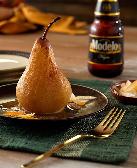 Poached Pears in Modelo