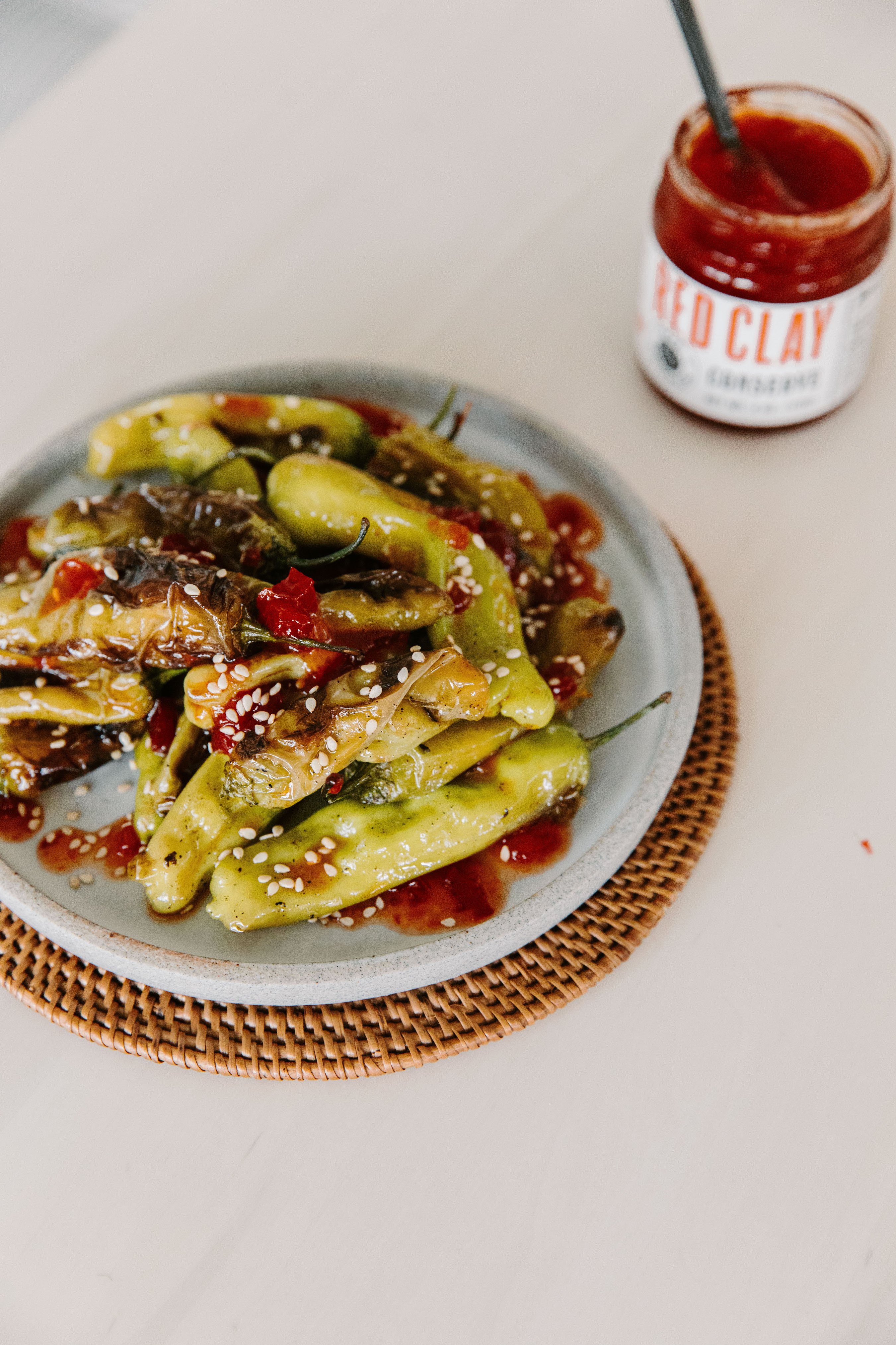 Blistered Shishito Peppers with Hot Pepper Conserve – Red Clay Hot Sauce