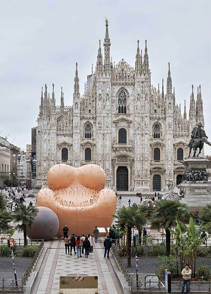 The 50th anniversary of B&B Italia and Gaetano Pesce's UP5 & 6 collection outside Milan's iconic duomo. Photo c/o B&B Italia. 