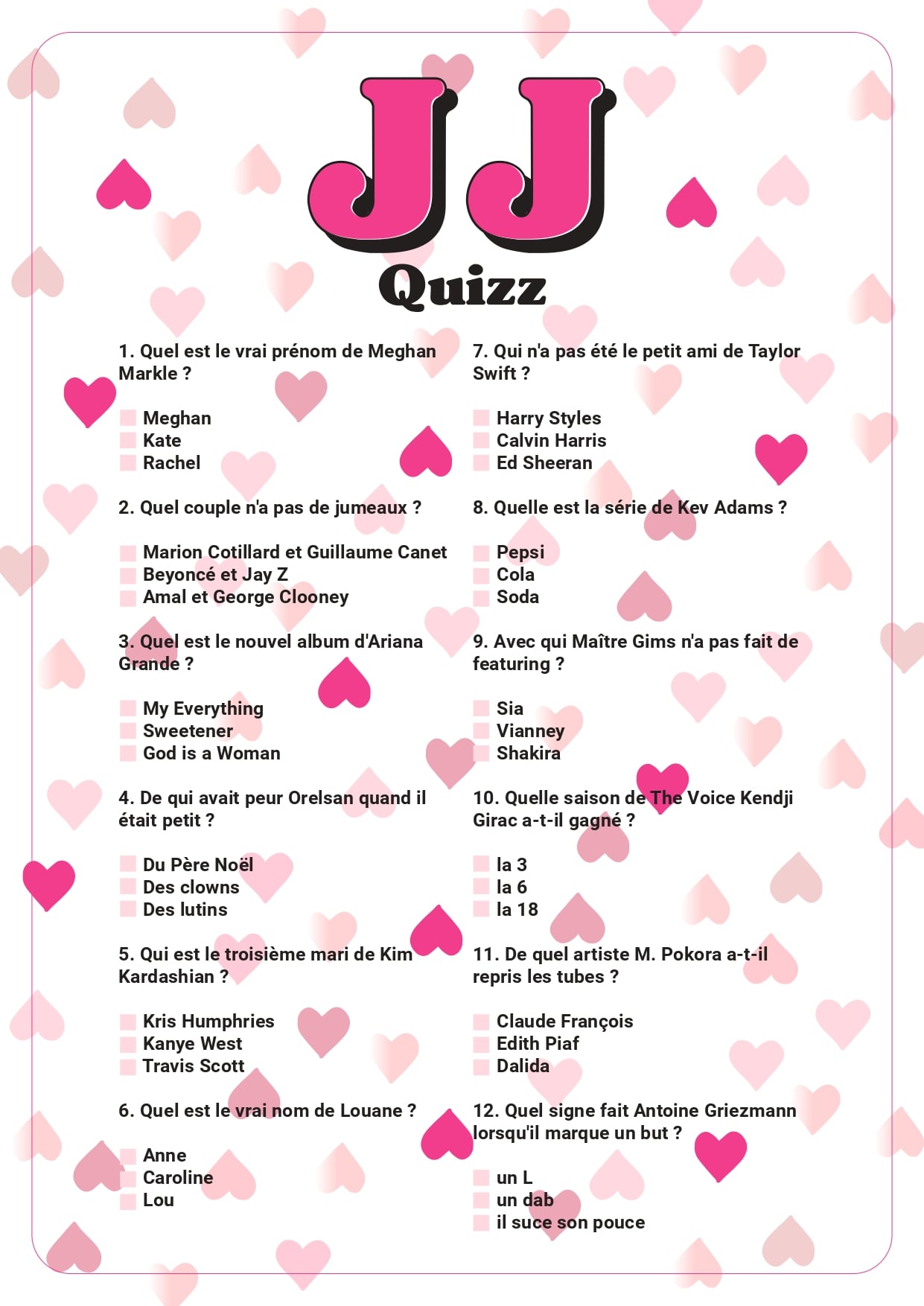 Idée activité soirée pyjama originale : quiz jeune et jolie