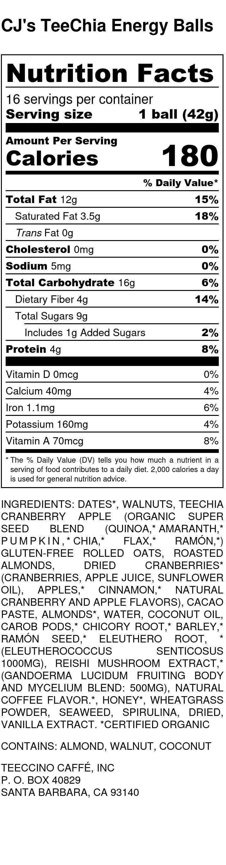 TeeChia Energy Balls Delicious & Certified Organic Teeccino