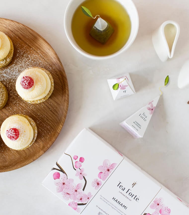 Pistachio Teacakes with cherry blossom tea