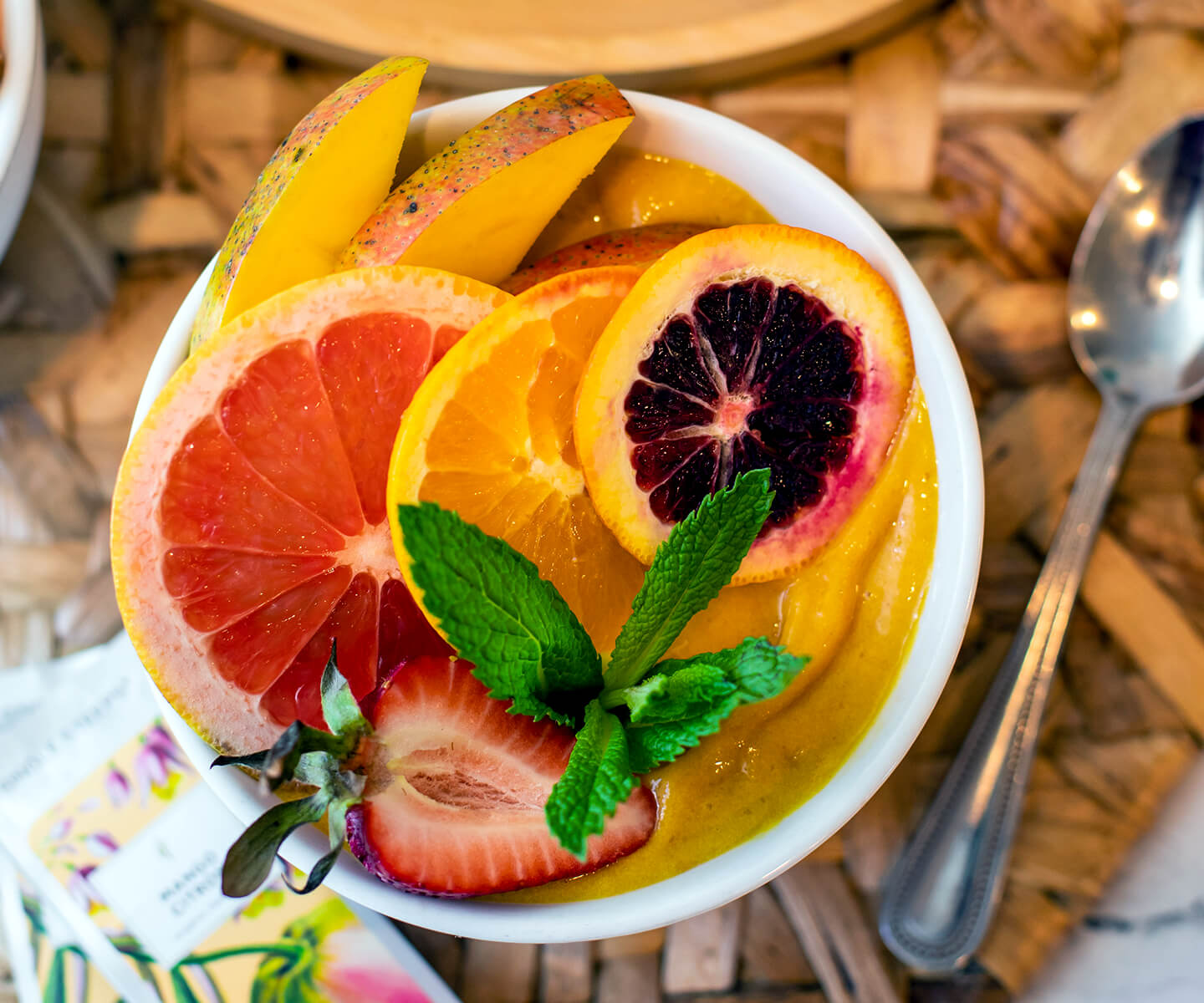 Mango Citron Tropical Smoothie Bowl from above