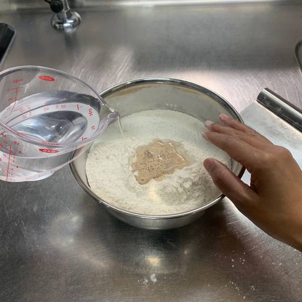 Adding wet ingredients to the center