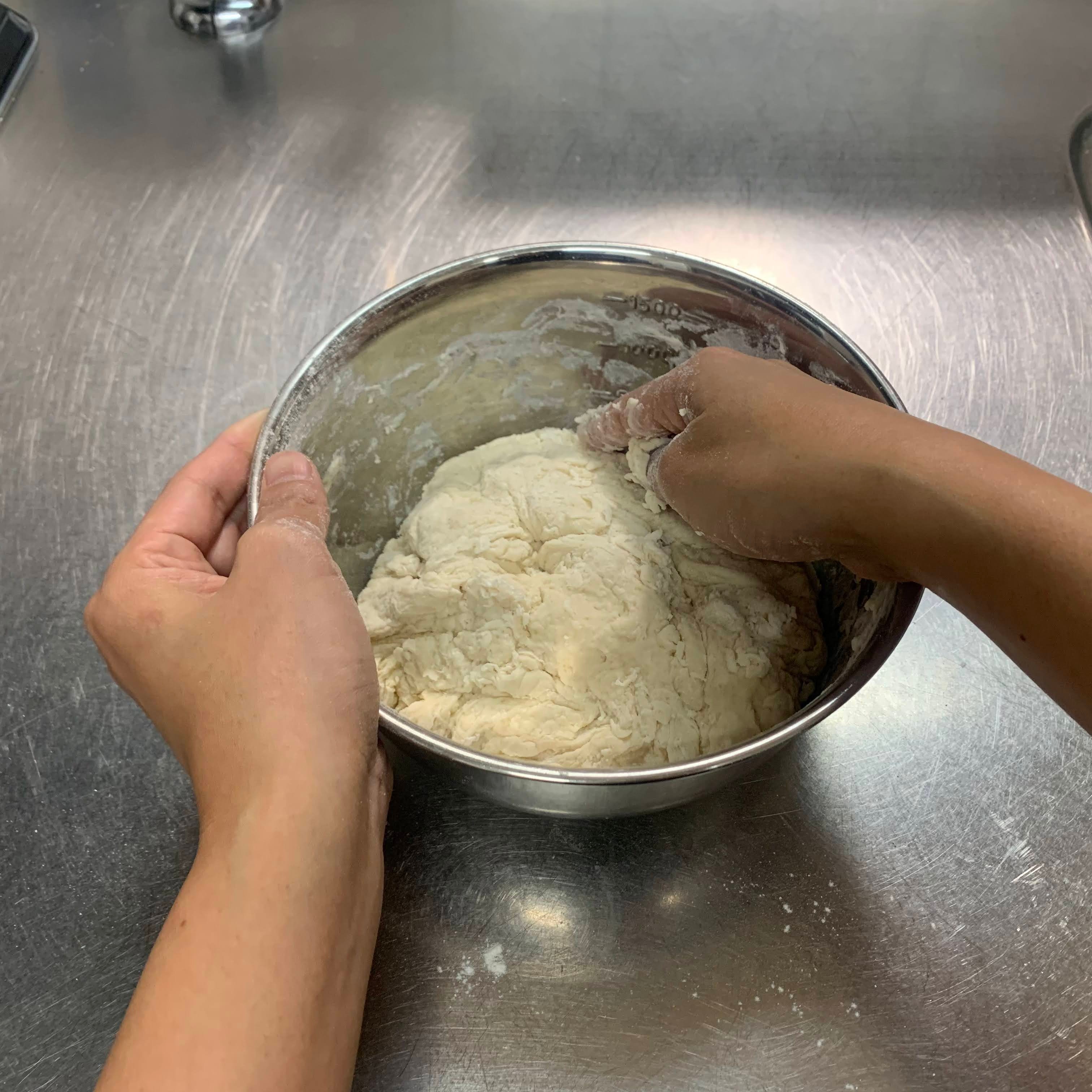 Mixing with hands 