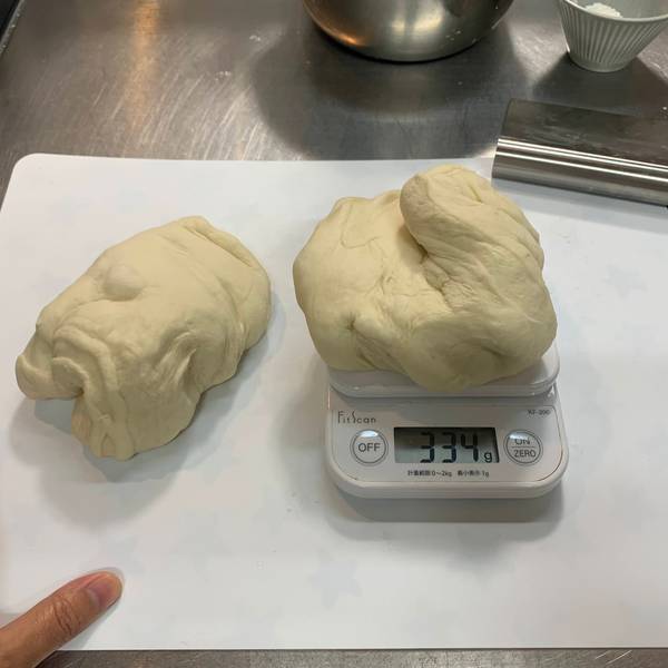 Split and measured dough