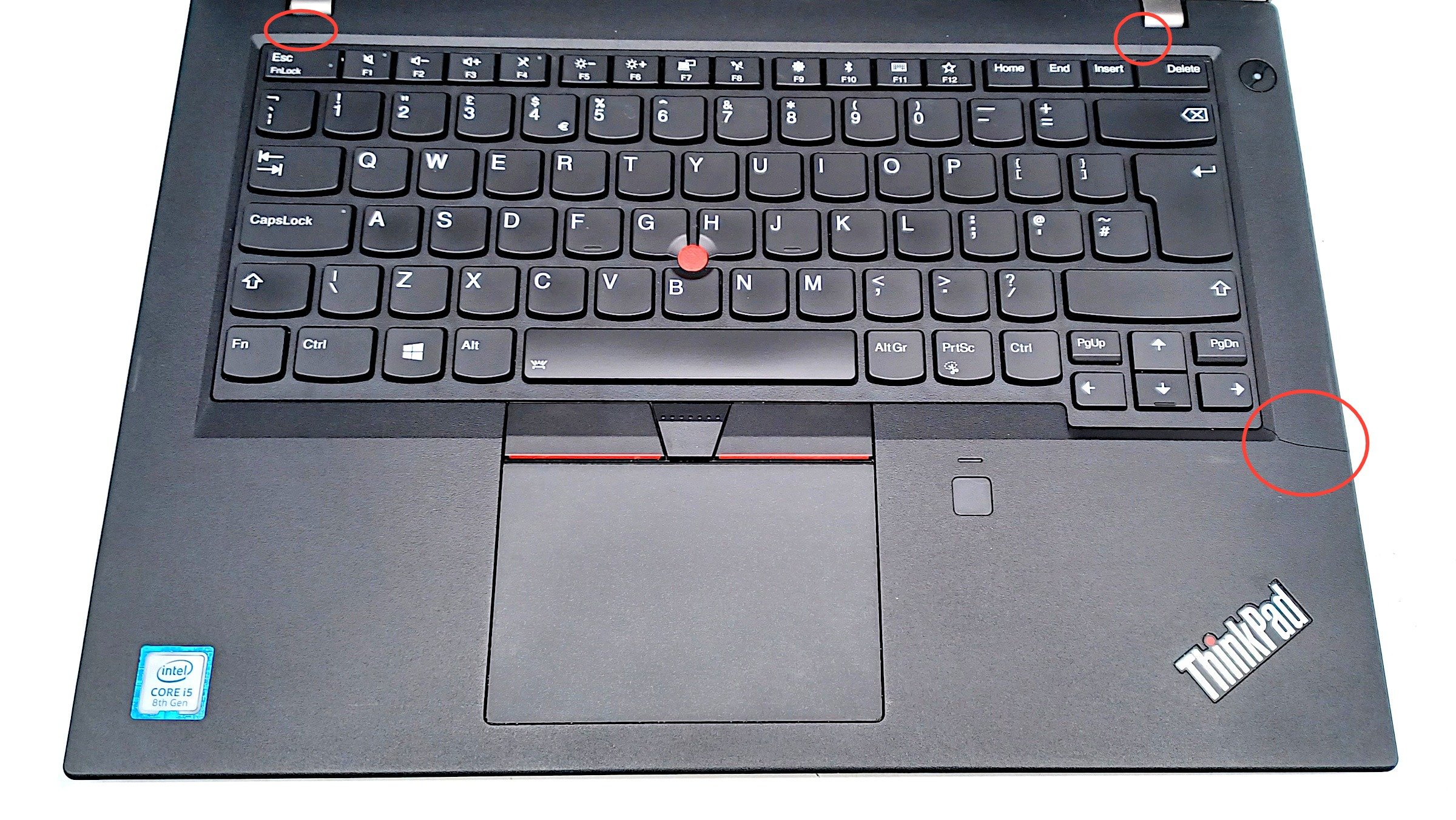 Device #1 - cracks in the palm rest, touchpad click slightly hard but functional