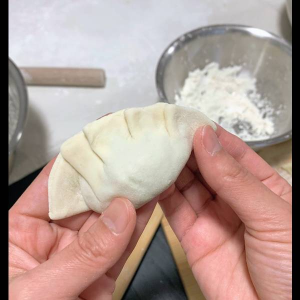 Finished gyoza, ready to be cooked 