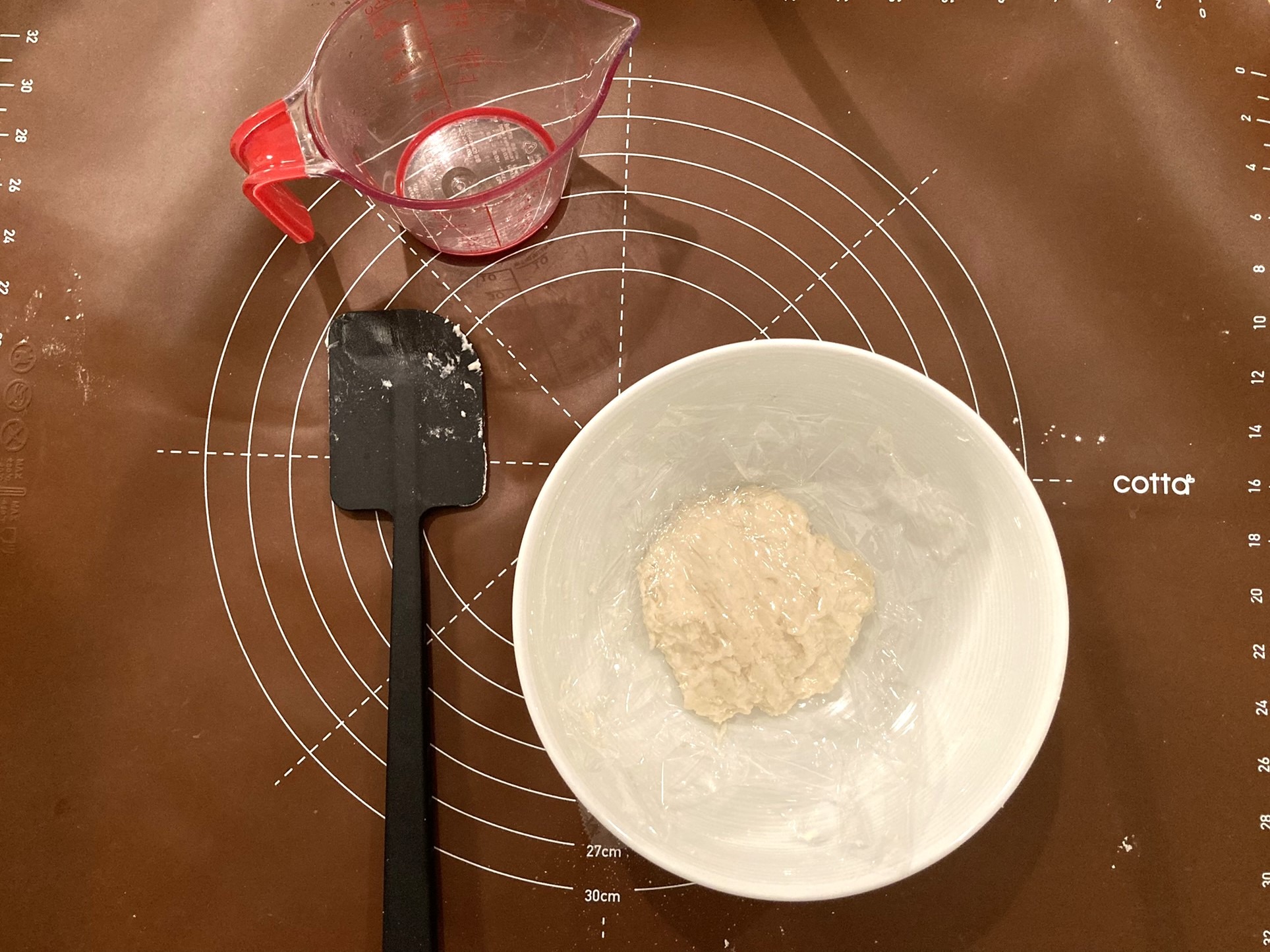Covered water roux with plastic wrap
