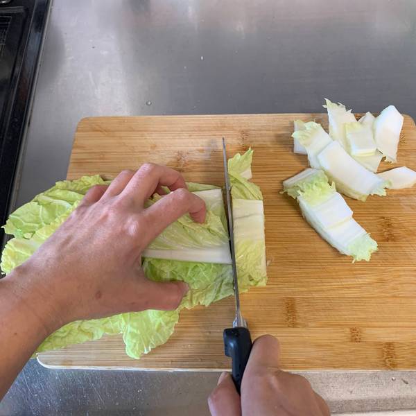 Chopping the napa cabbage
