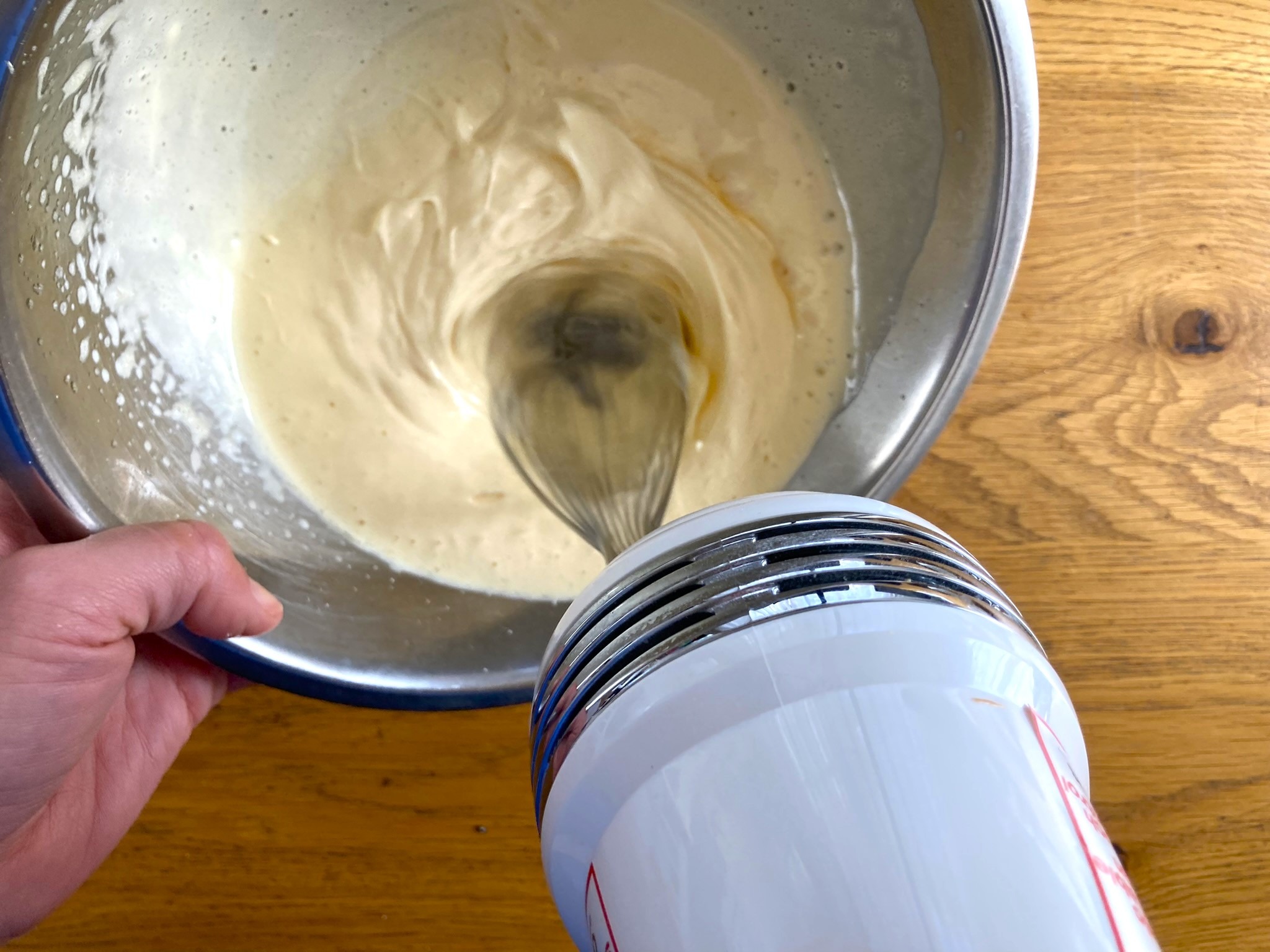 After mixing for 6 minutes with a hand mixer