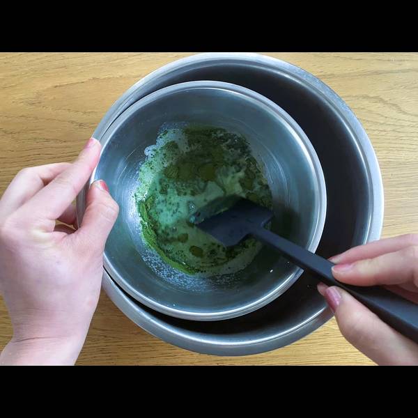 Combing the matcha and butter together