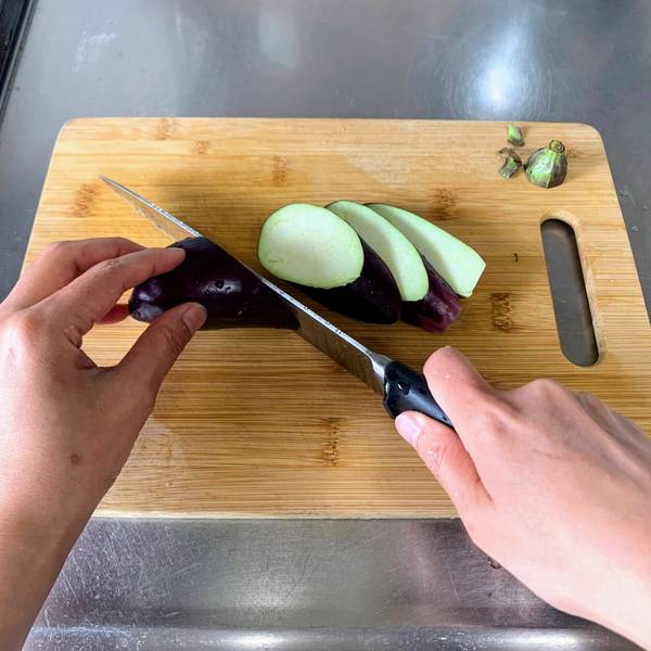 Slicing the eggplant