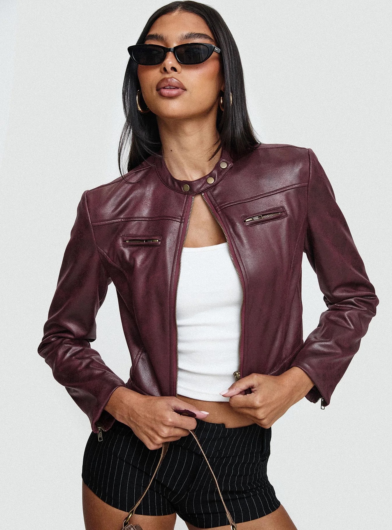 woman wearing princess polly cropped jacket
