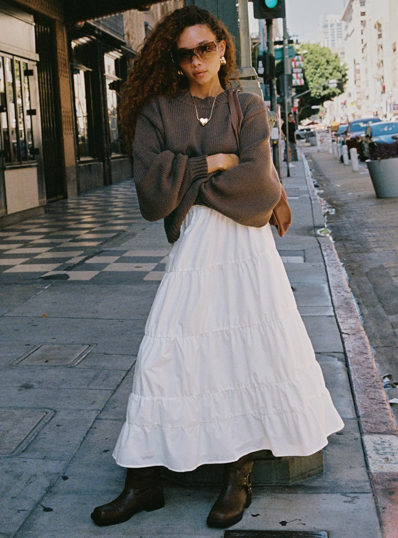 woman wearing white maxi skirt