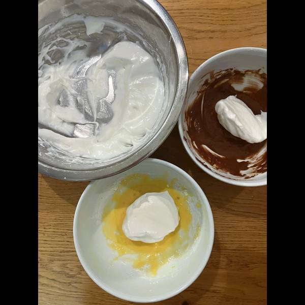 Egg white mixture in vanilla batter and chocolate batter