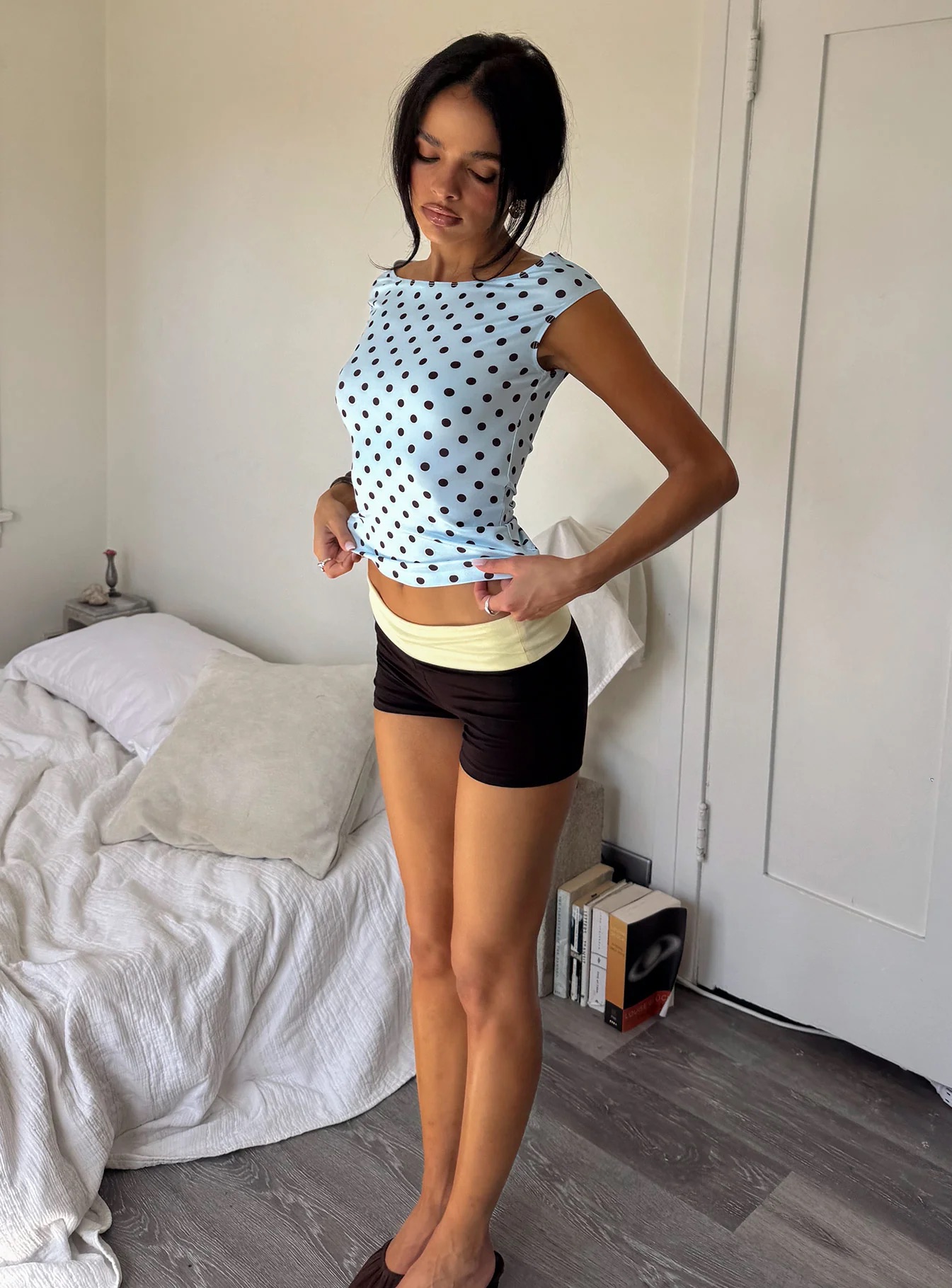 Movie Date Outfits - Princess Polly Off Shoulder Top Blue Brown