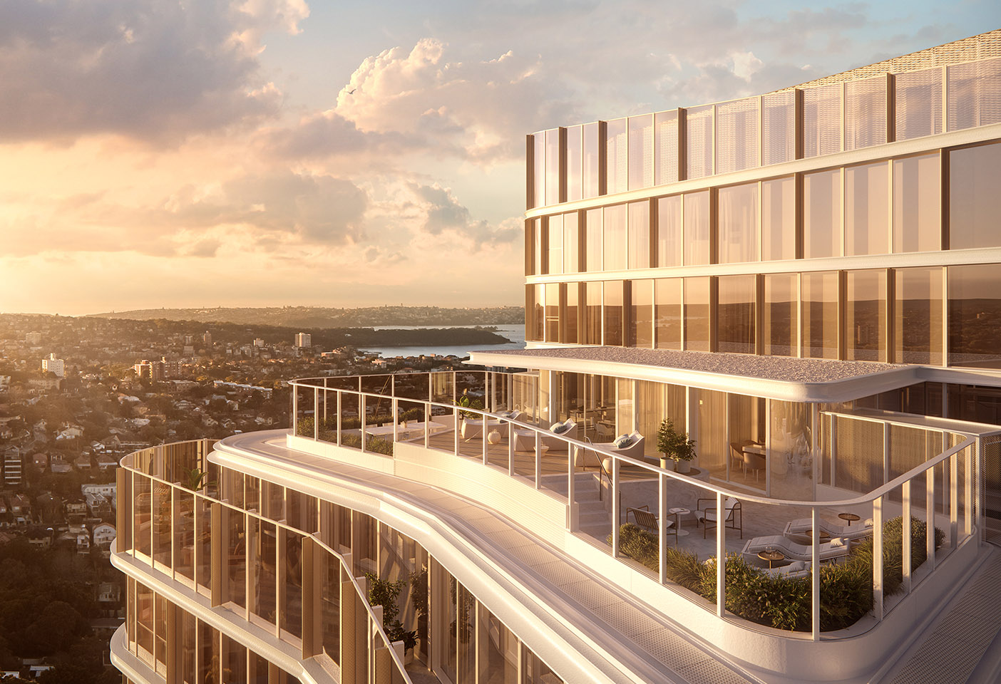 The open air communal rooftop with views everywhere. CGI c/o 'AURA by Aqualand'.