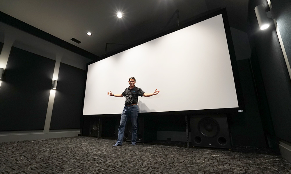 JBL Synthesis theater projection screen from low front angle