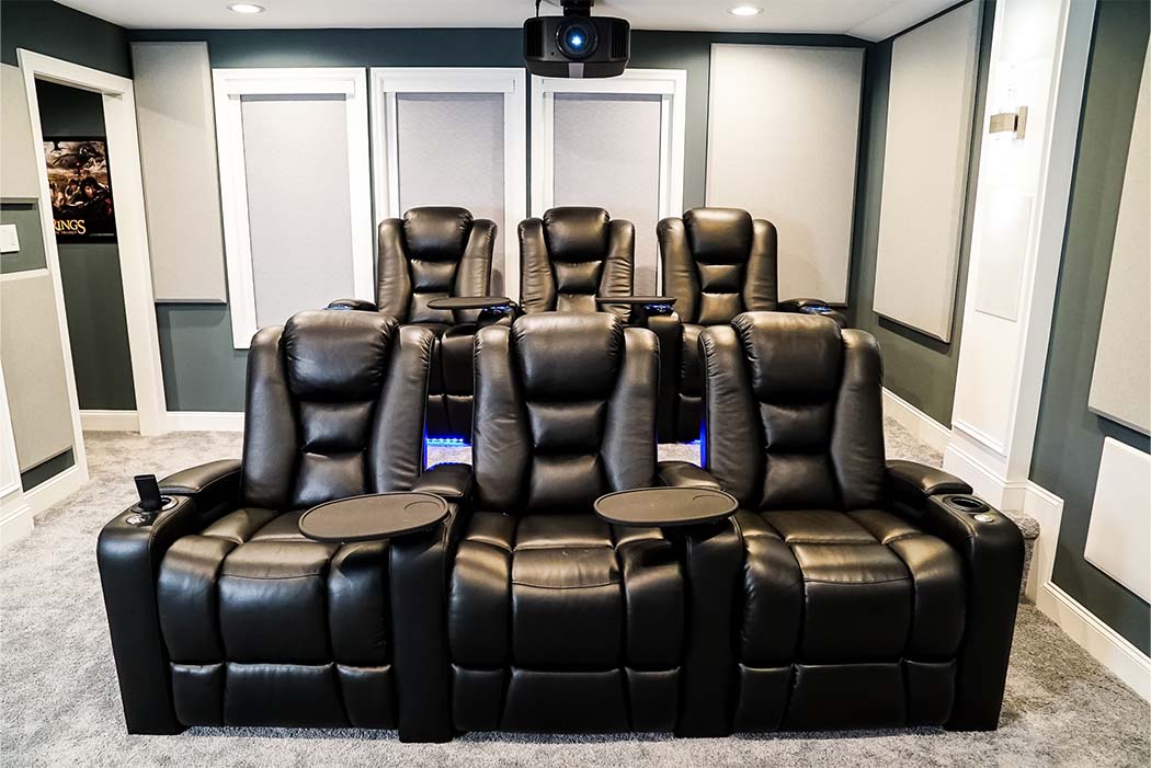 View of home theater seating from the front