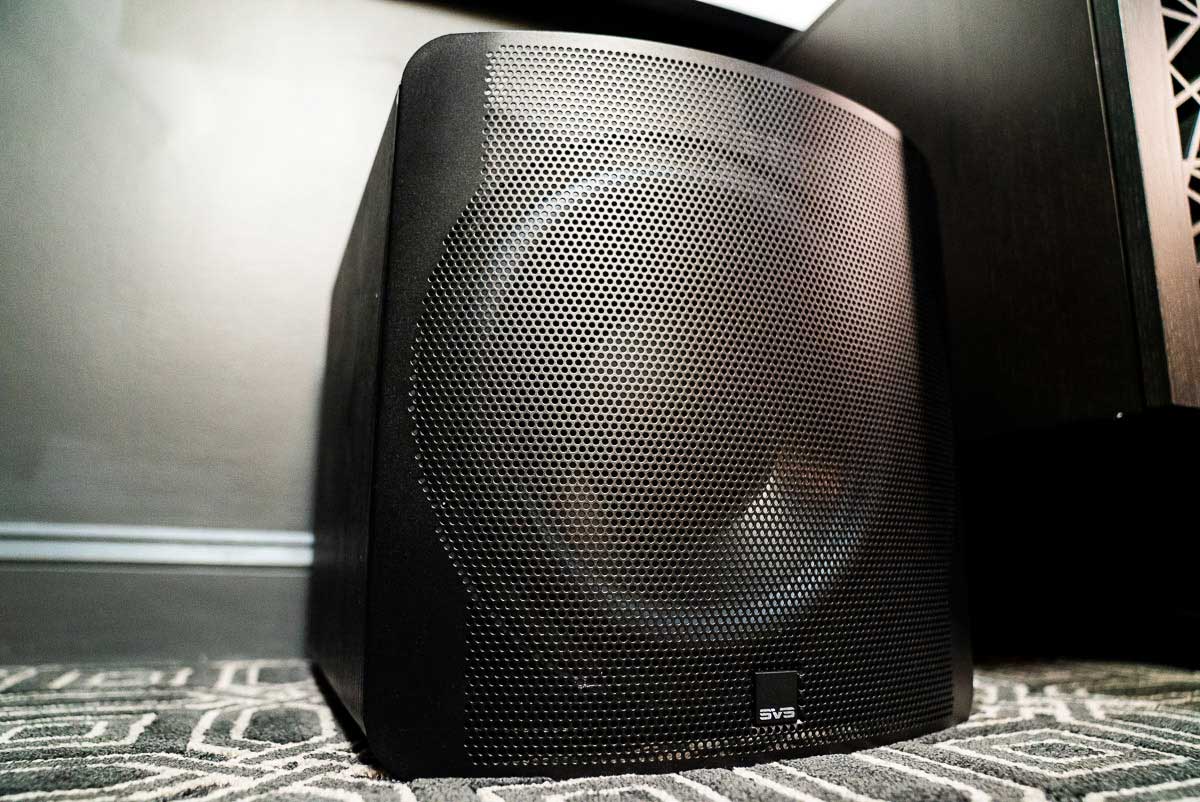 SVS SB-3000 Subwoofer sitting on floor of home theater