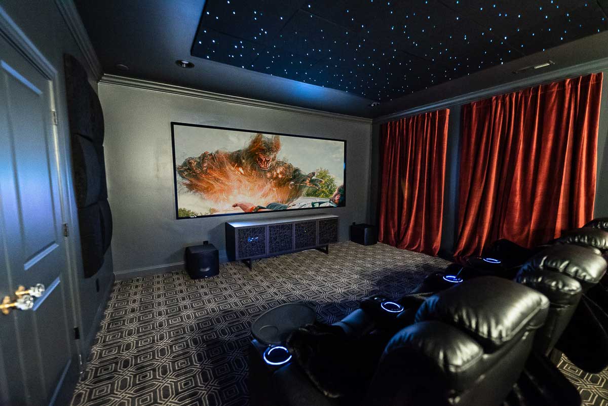 5.2.2 Home Theater with Ghostbusters on the screen, two SVS subs, and star ceiling