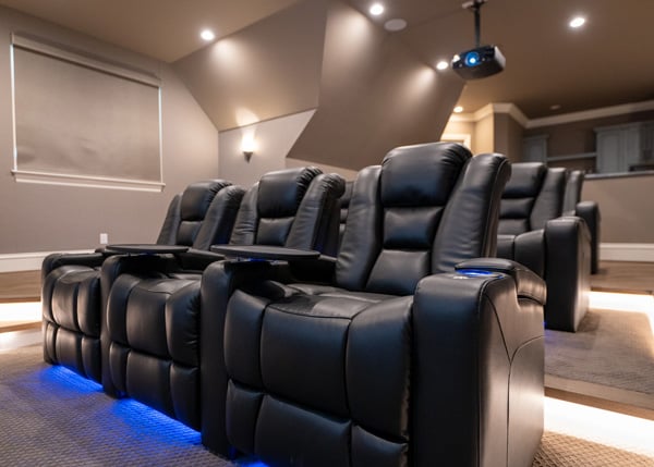 Close up side view of home theater seating