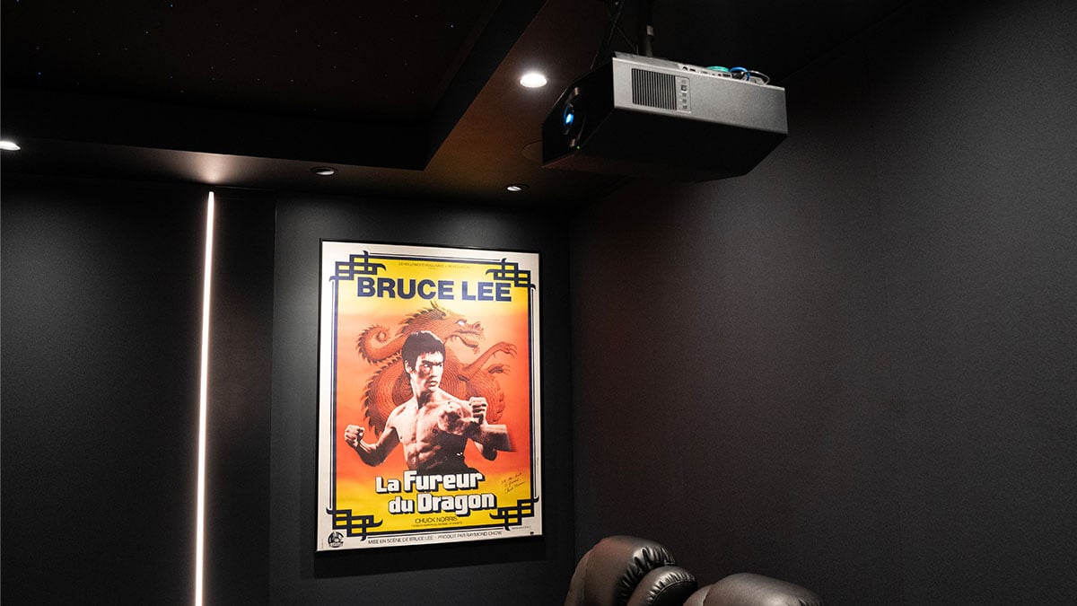 Poster and ceiling mounted projector in a home theater