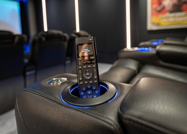 Control4 Remote in a chair cupholder