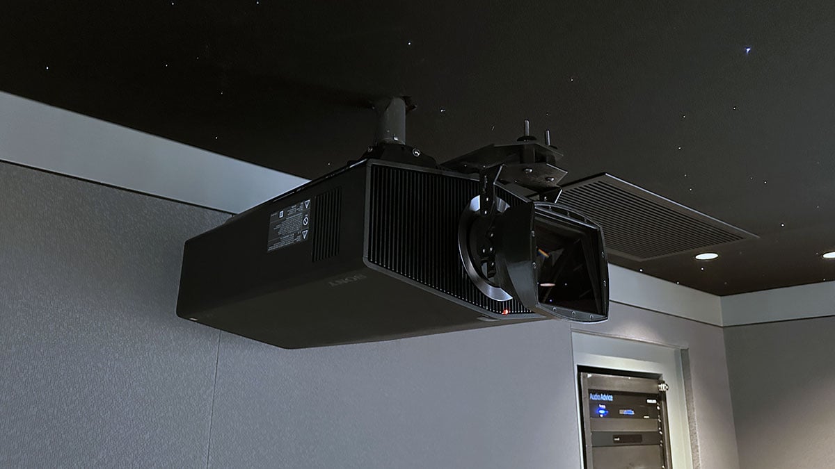 Home theater projector mounted to ceiling