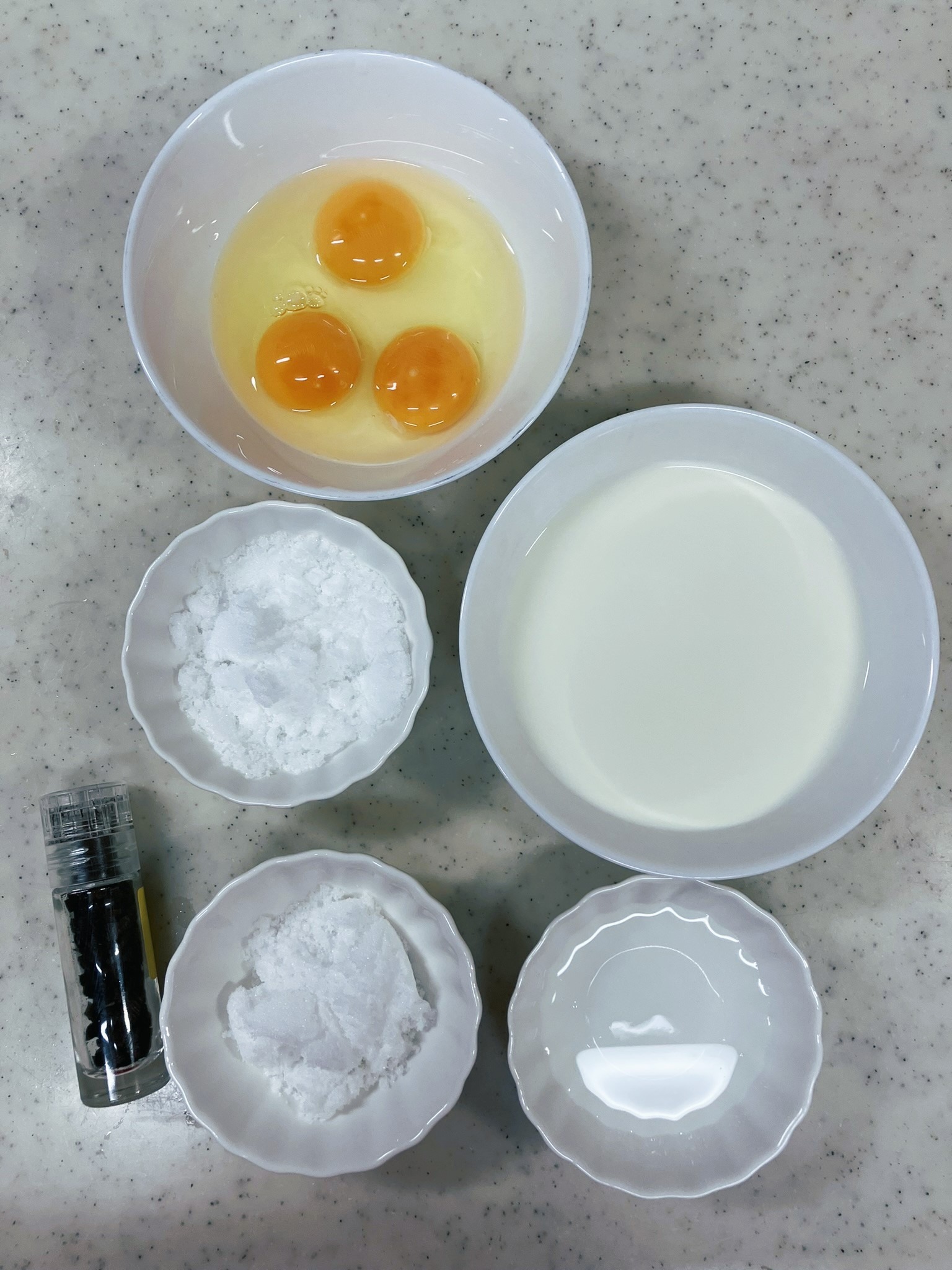 Ingredients for making custard pudding