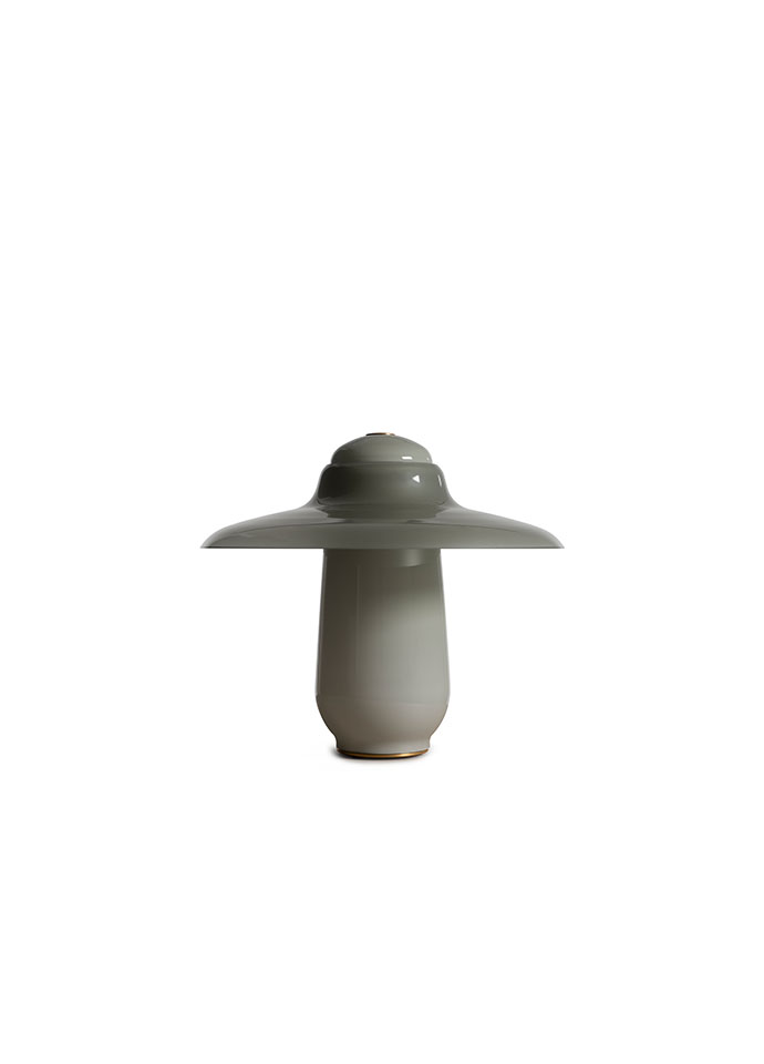 The glass mushroom-shaped Ovington Table Lamp designed by Sjoerd Vroonland for Revised. Photo c/o Revised. 