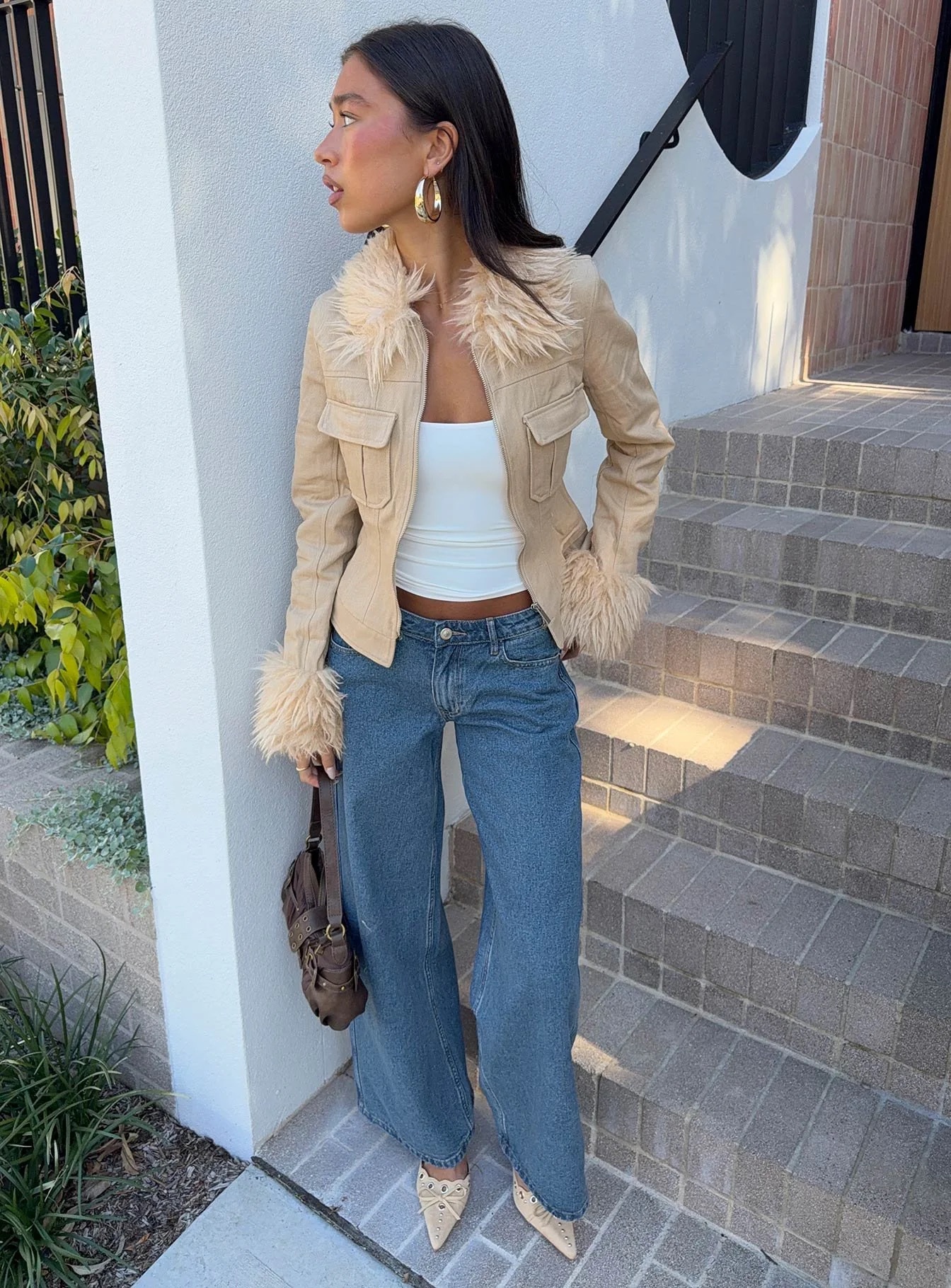 Cold Weather Brunch Outfits - Princess Polly Faux Fur Jacket