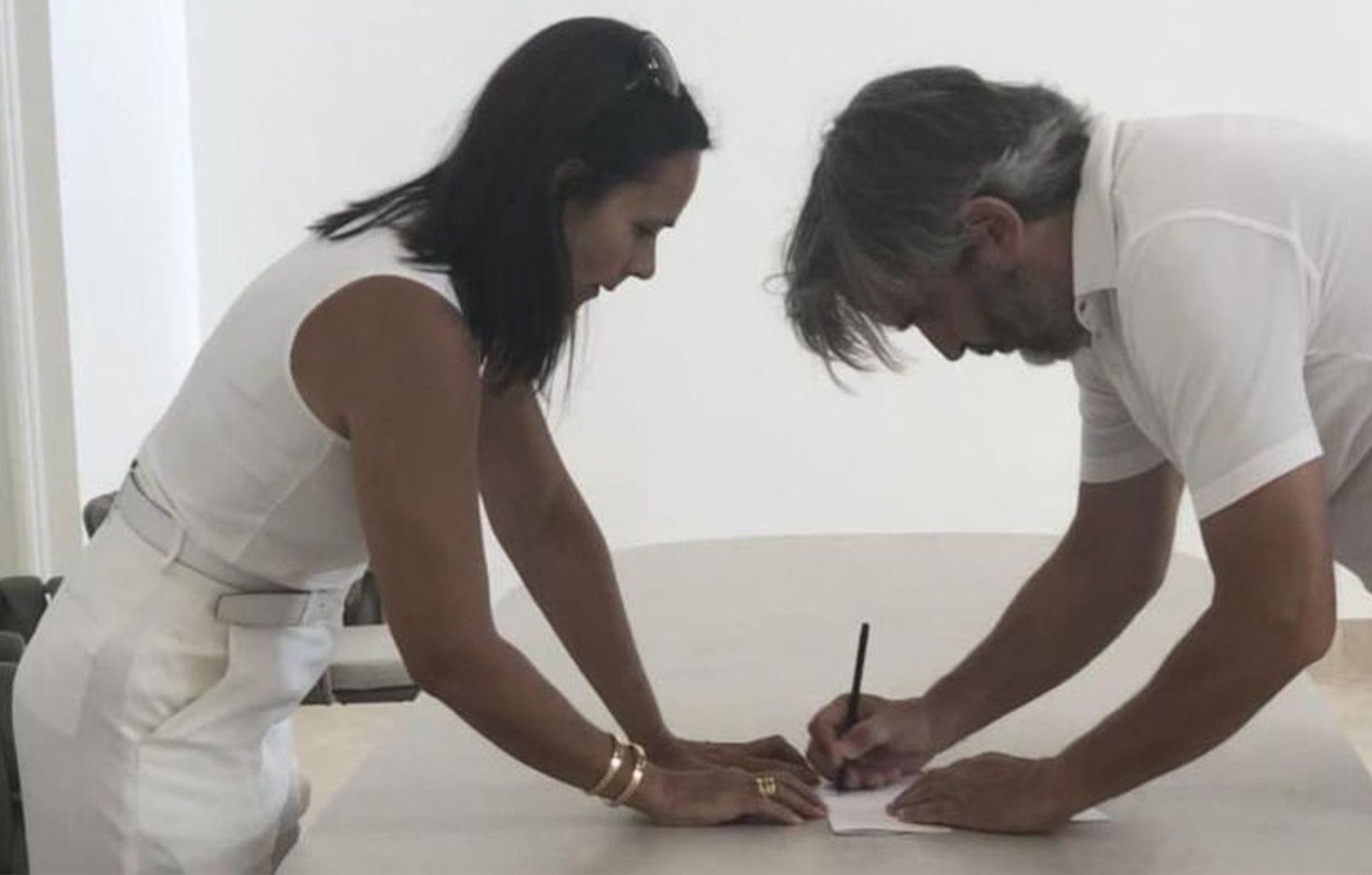 Monica Armani and Luca Dallabetta at work, their relationship like their designs shapes a soulful balance. Photo c/o Monica Armani Studio. 