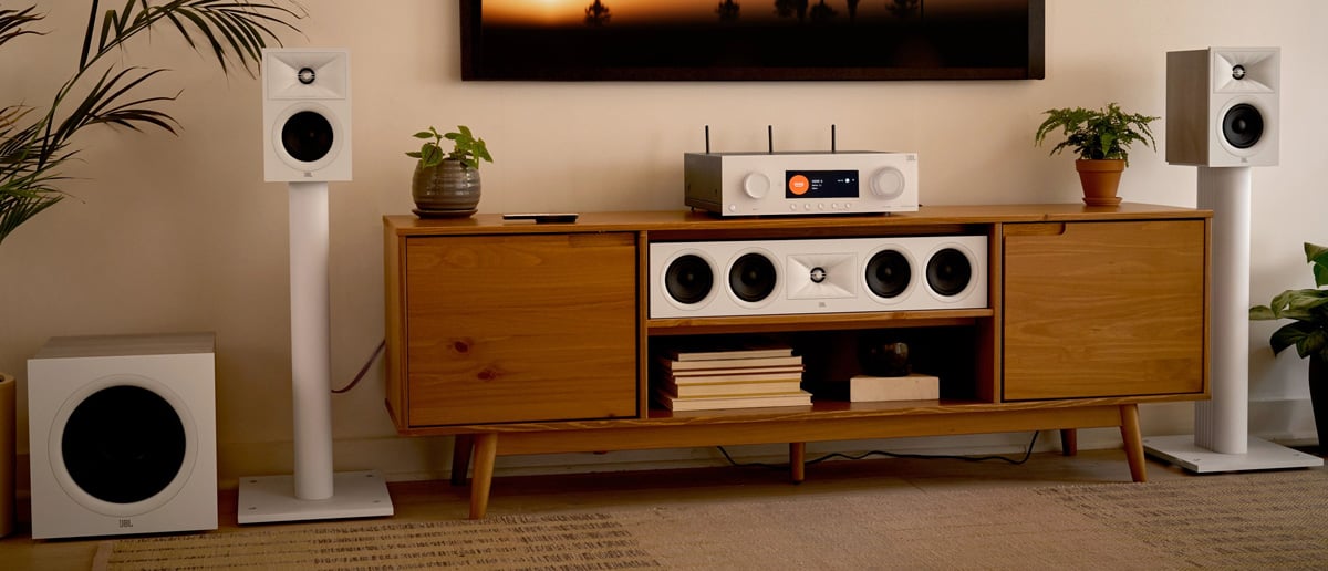 JBL Series 2 speaker family in a living room