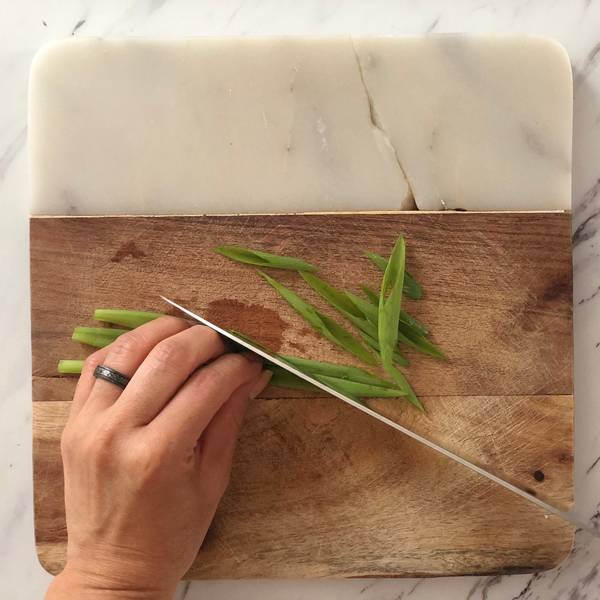 Slicing the green onions
