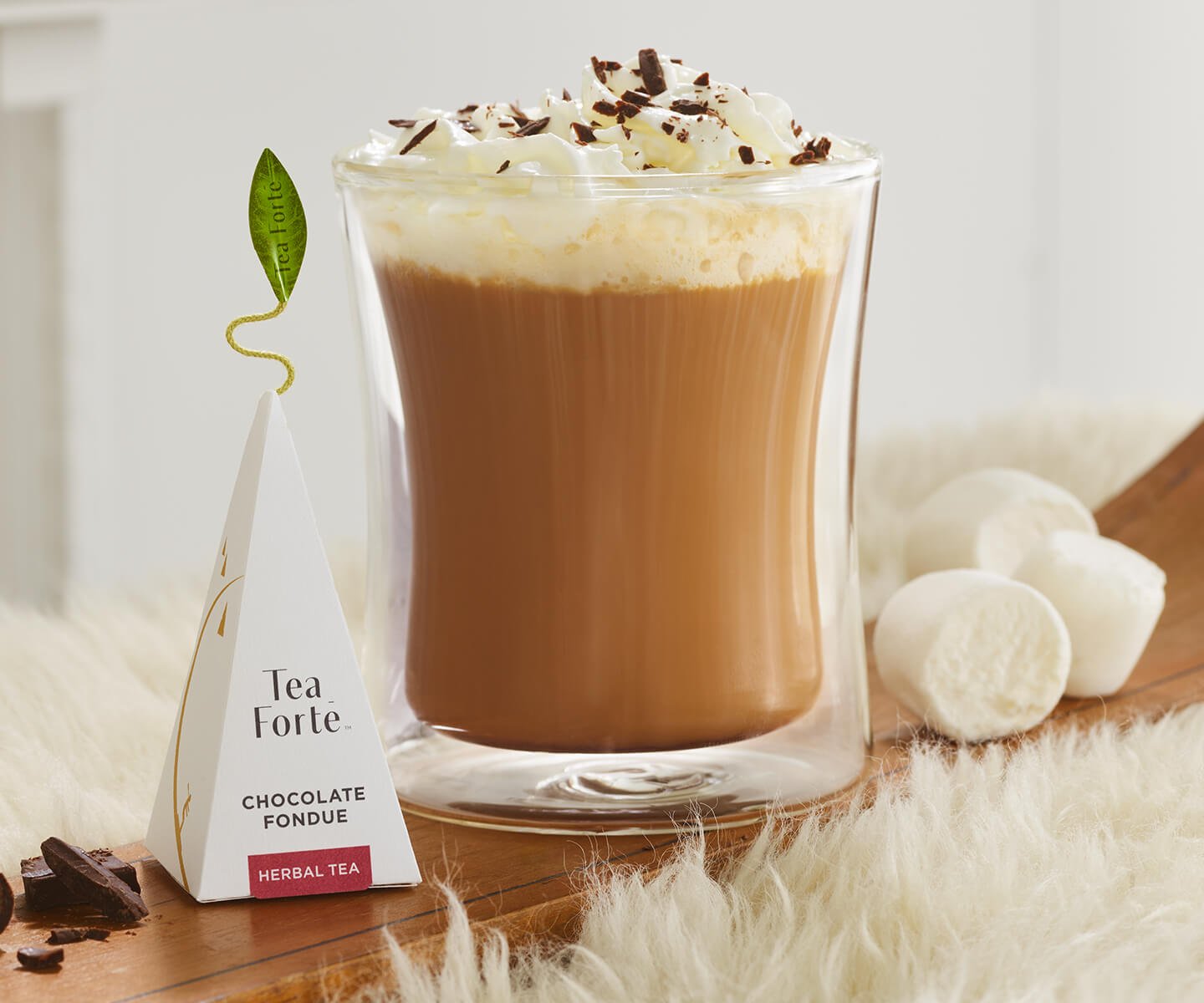 Chocolate Fondue Hot Chocolate on a wooden antique ski