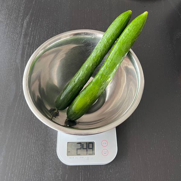 weighing the cucumbers