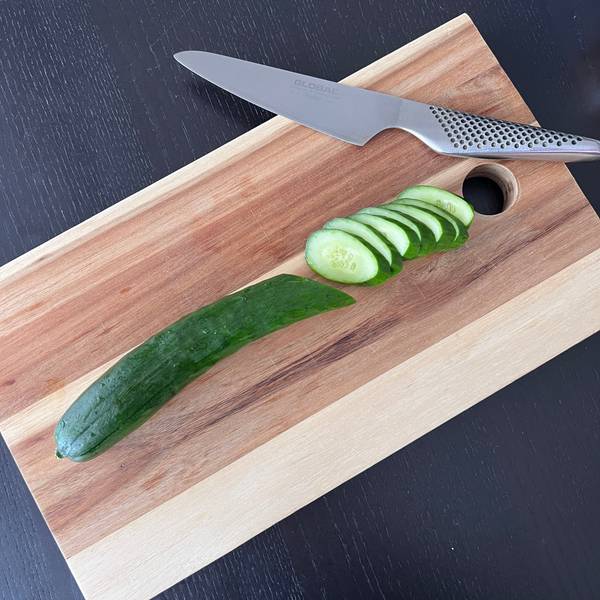 slicing the cucumbers