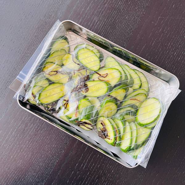 cucumber tsukemono on a tray