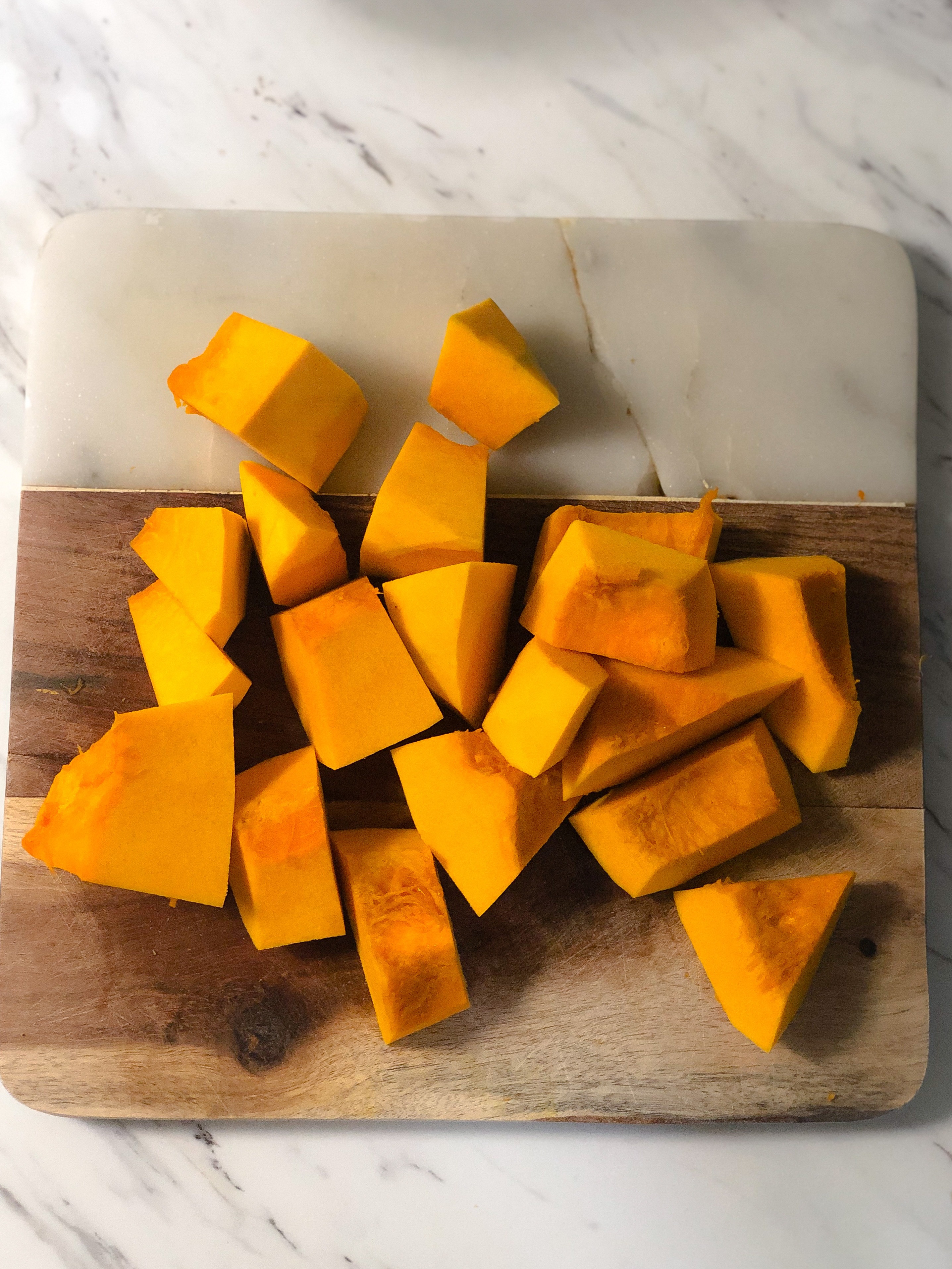 Cut kabocha into smaller pieces