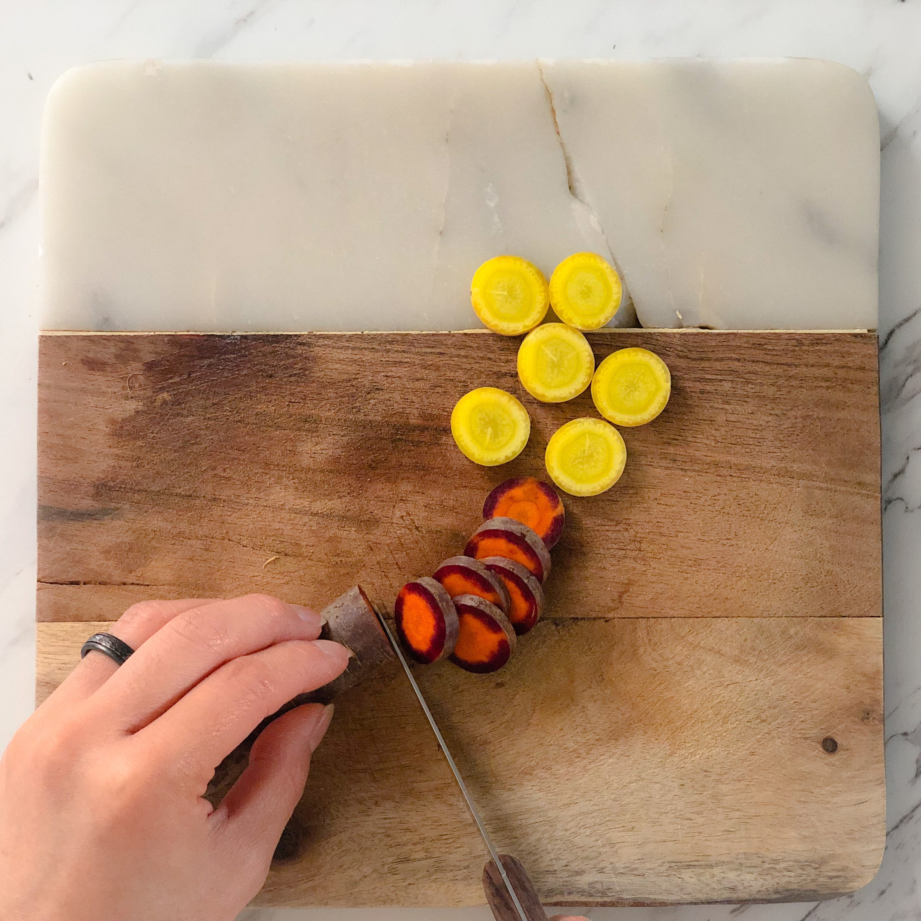 slicing the carrots