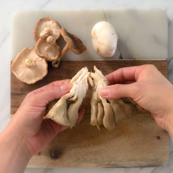 Separting the oyster mushrooms