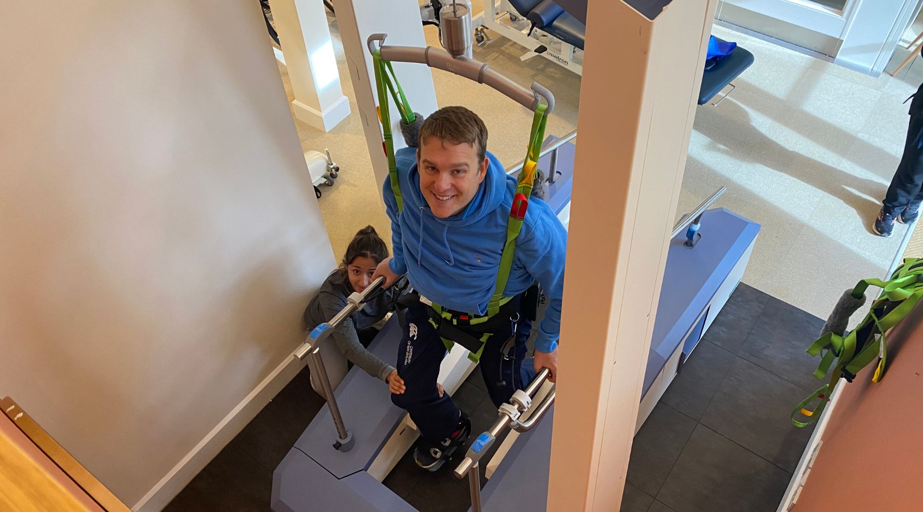 James Taylor, Co-Founder of Motionspot on the assisted treadmill in the gym at VIM Health. 