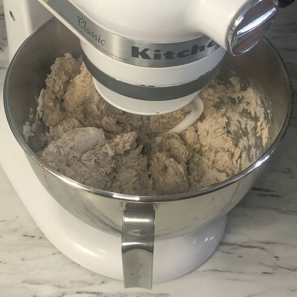 mixing everything in a stand mixer with a dough hook