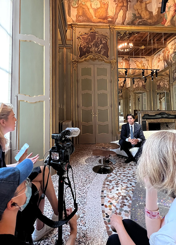 Interview with Edra's Niccolo Mazzei inside Palazzo Durini – stay tuned for the film. Photo c/o Space. 