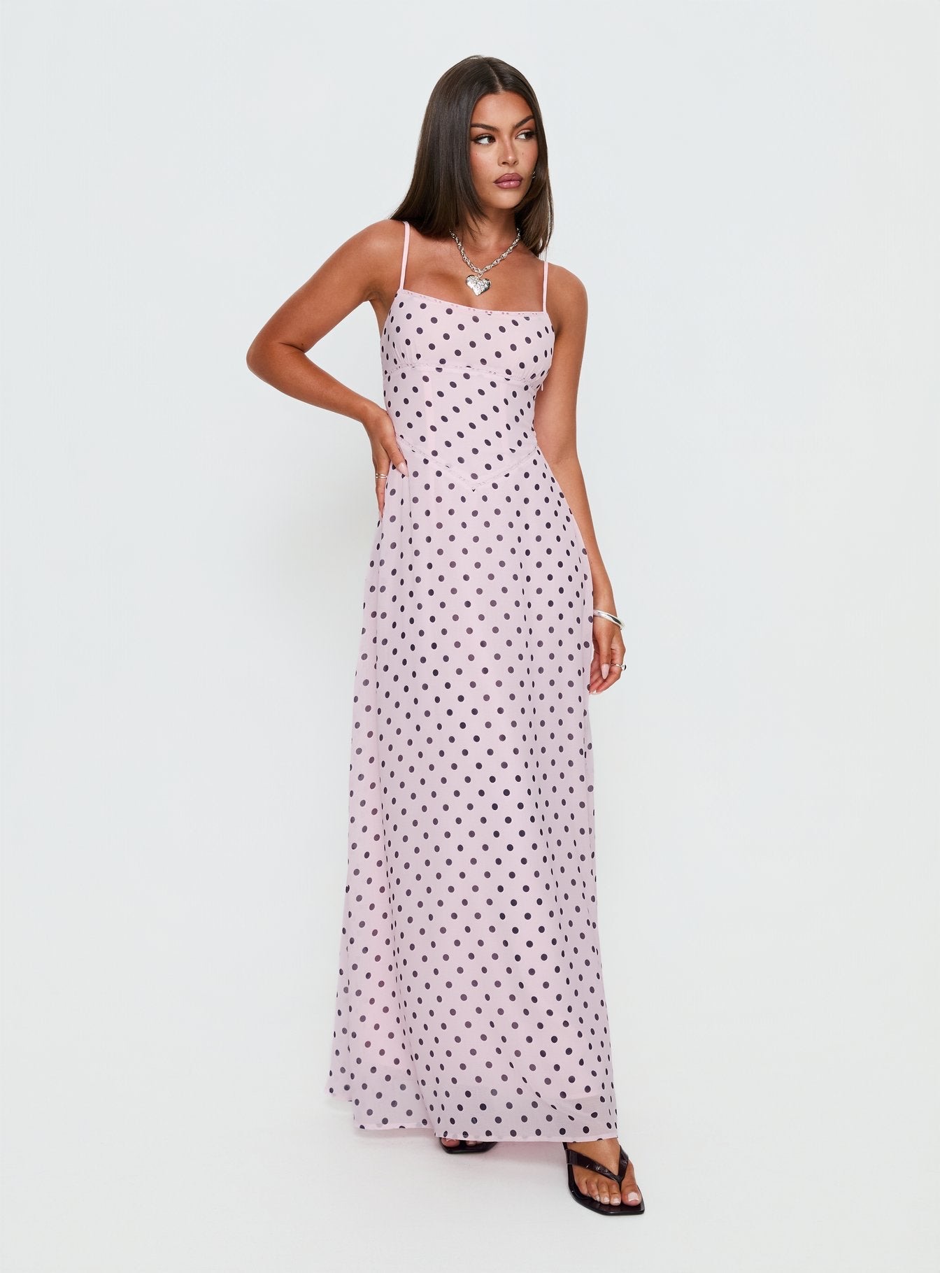 Valentine’s Day Lunch Date Outfits - Polka Dot Maxi Dress