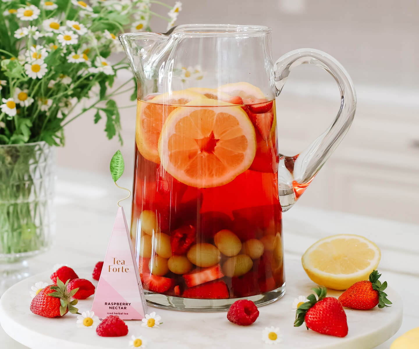 Raspberry Nectar Iced Tea Sangria in a pitcher